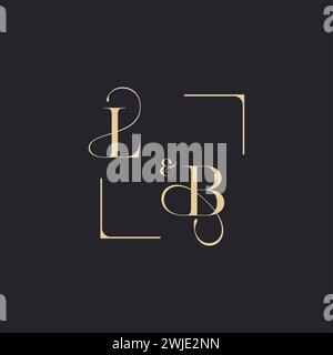 LB simple concept of wedding outline logo and square of initial design gold in white background Stock Vector
