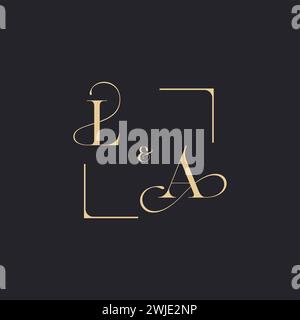 LA simple concept of wedding outline logo and square of initial design gold in white background Stock Vector
