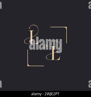LL simple concept of wedding outline logo and square of initial design gold in white background Stock Vector