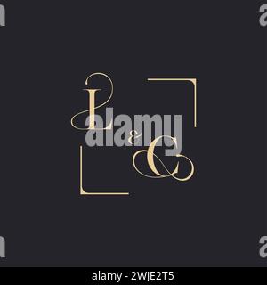 LC simple concept of wedding outline logo and square of initial design gold in white background Stock Vector