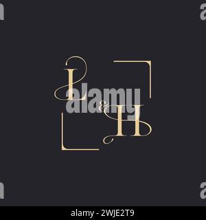 LH simple concept of wedding outline logo and square of initial design gold in white background Stock Vector