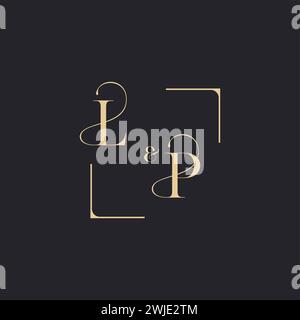 LP simple concept of wedding outline logo and square of initial design gold in white background Stock Vector