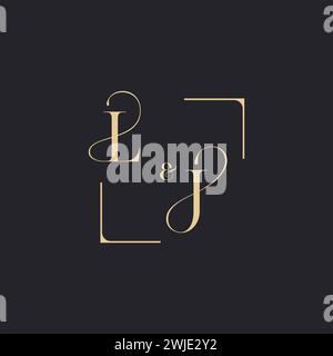 LJ simple concept of wedding outline logo and square of initial design gold in white background Stock Vector