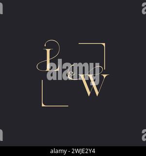 LW simple concept of wedding outline logo and square of initial design gold in white background Stock Vector