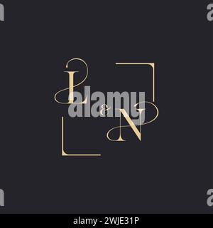 LN simple concept of wedding outline logo and square of initial design gold in white background Stock Vector