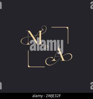 MA simple concept of wedding outline logo and square of initial design gold in white background Stock Vector