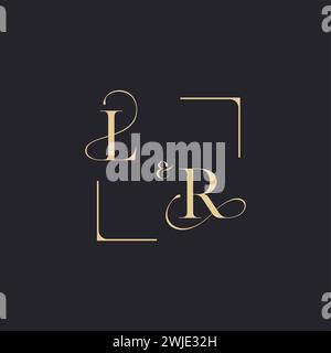 LR simple concept of wedding outline logo and square of initial design gold in white background Stock Vector