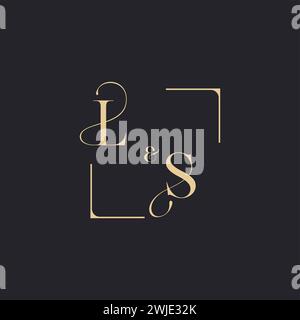 LS simple concept of wedding outline logo and square of initial design gold in white background Stock Vector