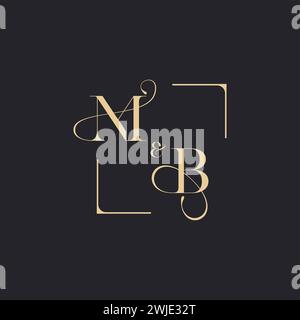 MB simple concept of wedding outline logo and square of initial design gold in white background Stock Vector