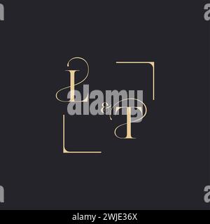 LT simple concept of wedding outline logo and square of initial design gold in white background Stock Vector