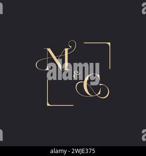 MC simple concept of wedding outline logo and square of initial design gold in white background Stock Vector