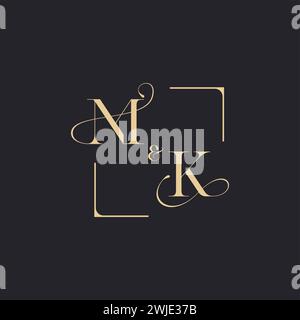 MK simple concept of wedding outline logo and square of initial design gold in white background Stock Vector