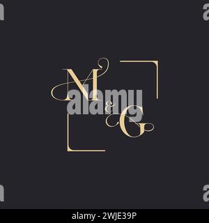 MG simple concept of wedding outline logo and square of initial design gold in white background Stock Vector