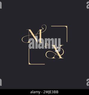 MX simple concept of wedding outline logo and square of initial design gold in white background Stock Vector