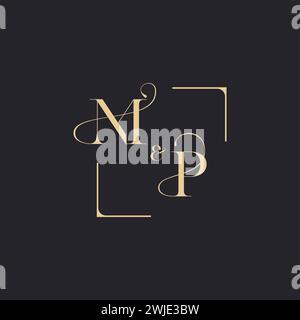 MP simple concept of wedding outline logo and square of initial design gold in white background Stock Vector