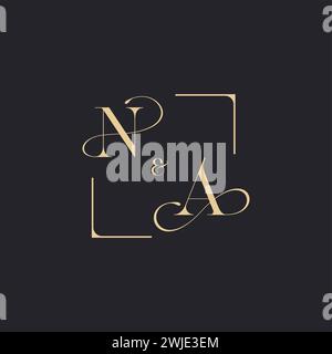 NA simple concept of wedding outline logo and square of initial design gold in white background Stock Vector