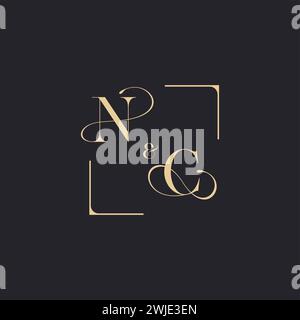 NC simple concept of wedding outline logo and square of initial design gold in white background Stock Vector