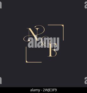 NF simple concept of wedding outline logo and square of initial design gold in white background Stock Vector