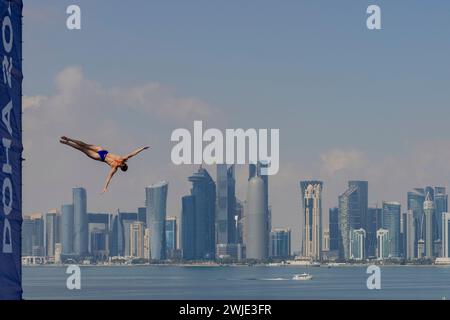 Doha, Qatar. 14th Feb, 2024. DOHA, QATAR - FEBRUARY 14: Ginni van Katwijk of the Netherlands competing in the Women 20m on Day 13: High Diving of the Doha 2024 World Aquatics Championships on February 14, 2024 in Doha, Qatar. (Photo by MTB-Photo/BSR Agency) Credit: BSR Agency/Alamy Live News Stock Photo