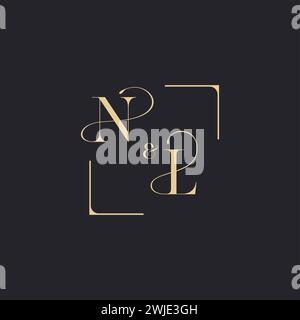 NL simple concept of wedding outline logo and square of initial design gold in white background Stock Vector