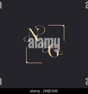 NG simple concept of wedding outline logo and square of initial design gold in white background Stock Vector