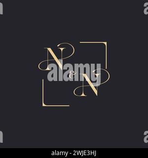 NN simple concept of wedding outline logo and square of initial design gold in white background Stock Vector