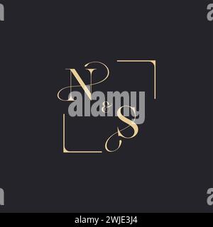 NS simple concept of wedding outline logo and square of initial design gold in white background Stock Vector
