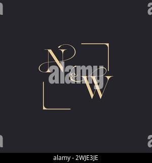 NW simple concept of wedding outline logo and square of initial design gold in white background Stock Vector