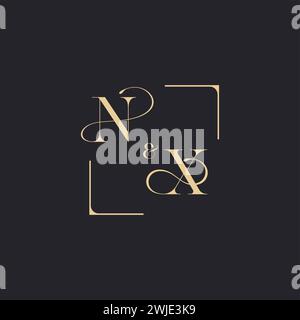 NX simple concept of wedding outline logo and square of initial design gold in white background Stock Vector