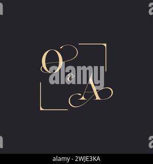 OA simple concept of wedding outline logo and square of initial design gold in white background Stock Vector