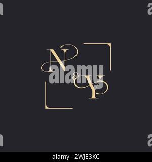 NY simple concept of wedding outline logo and square of initial design gold in white background Stock Vector