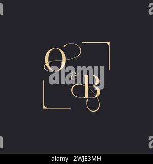 OB simple concept of wedding outline logo and square of initial design gold in white background Stock Vector