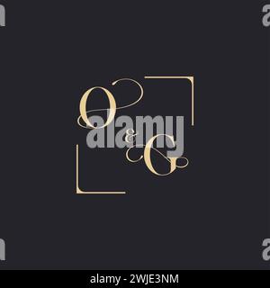 OG simple concept of wedding outline logo and square of initial design gold in white background Stock Vector