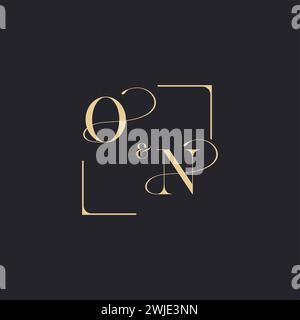 ON simple concept of wedding outline logo and square of initial design gold in white background Stock Vector