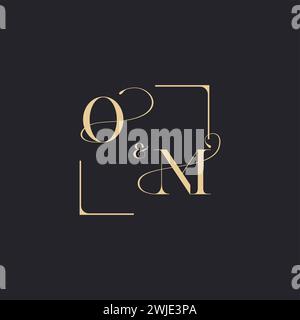OM simple concept of wedding outline logo and square of initial design gold in white background Stock Vector