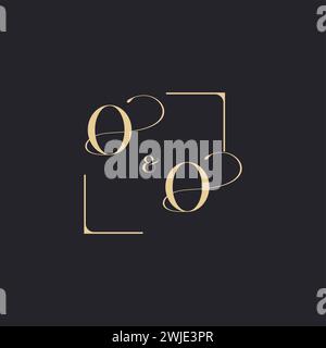 OO simple concept of wedding outline logo and square of initial design gold in white background Stock Vector