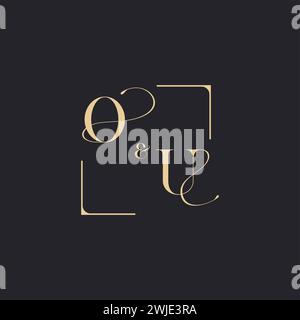 OU simple concept of wedding outline logo and square of initial design gold in white background Stock Vector