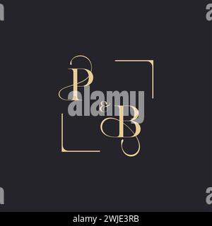 PB simple concept of wedding outline logo and square of initial design gold in white background Stock Vector