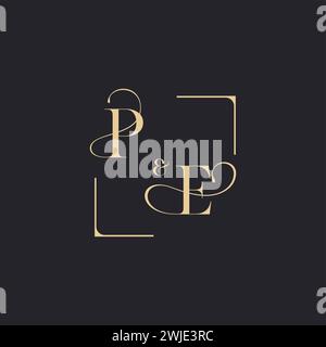 PE simple concept of wedding outline logo and square of initial design gold in white background Stock Vector