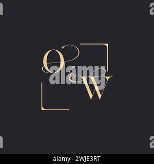 OW simple concept of wedding outline logo and square of initial design gold in white background Stock Vector