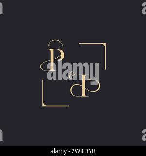 PI simple concept of wedding outline logo and square of initial design gold in white background Stock Vector