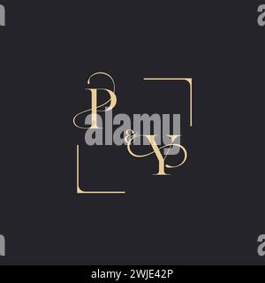 PY simple concept of wedding outline logo and square of initial design gold in white background Stock Vector