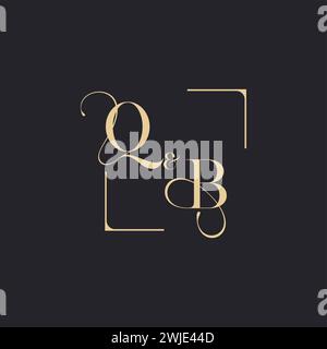 QB simple concept of wedding outline logo and square of initial design gold in white background Stock Vector