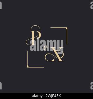 PX simple concept of wedding outline logo and square of initial design gold in white background Stock Vector