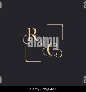 RC simple concept of wedding outline logo and square of initial design gold in white background Stock Vector