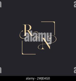 RN simple concept of wedding outline logo and square of initial design gold in white background Stock Vector