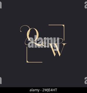 QW simple concept of wedding outline logo and square of initial design gold in white background Stock Vector