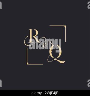 RQ simple concept of wedding outline logo and square of initial design gold in white background Stock Vector
