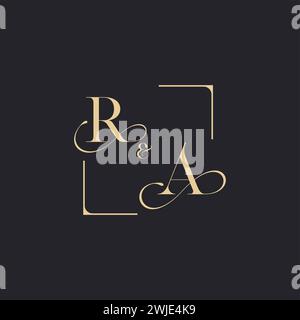 RA simple concept of wedding outline logo and square of initial design gold in white background Stock Vector