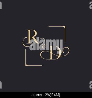 RD simple concept of wedding outline logo and square of initial design gold in white background Stock Vector